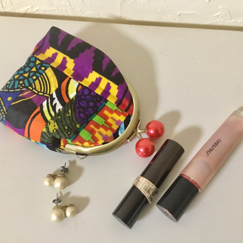 アフリカ布8.5角型マーブルがま口ポーチ　 karie様 アフリカ布8.5角型マーブルがま口ポーチ karie様