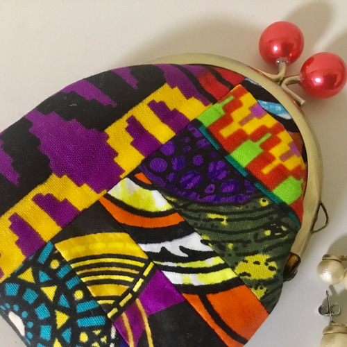 送料無料】アフリカ布大好き‼︎ がま口ポーチ がま口 sakura iro