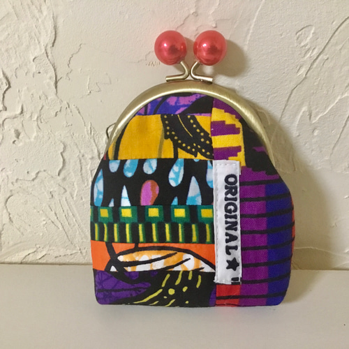 アフリカン8.5がま口ポーチ　アフリカ布オレンジ、イエロー系 アフリカン8.5がま口ポーチ アフリカ布オレンジ、イエロー系 色