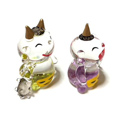 小さな鬼さん クリスタル ミニチュア鬼 ピンク、グリーン 可愛い置物