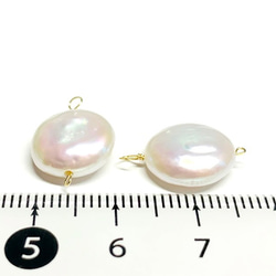 【淡水真珠チャーム】コイン10～13mm　14kgf/シルバー925　2個　ハンドメイド素材 4枚目の画像