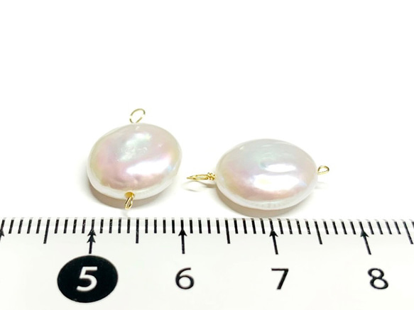 【淡水真珠チャーム】コイン10～13mm　14kgf/シルバー925　2個　ハンドメイド素材 4枚目の画像