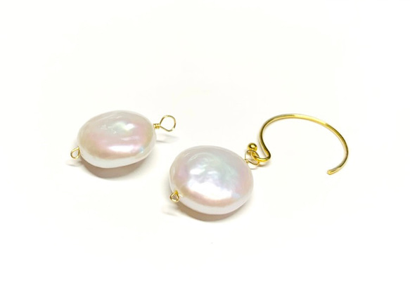 【淡水真珠チャーム】コイン10～13mm　14kgf/シルバー925　2個　ハンドメイド素材 2枚目の画像