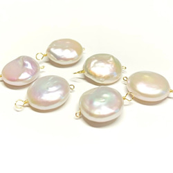 【淡水真珠チャーム】コイン10～13mm　14kgf/シルバー925　2個　ハンドメイド素材 3枚目の画像