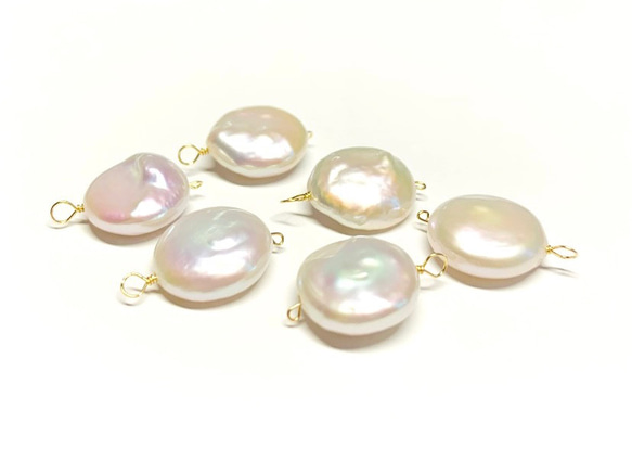 【淡水真珠チャーム】コイン10～13mm　14kgf/シルバー925　2個　ハンドメイド素材 3枚目の画像