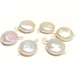 【淡水真珠チャーム】コイン10～13mm　14kgf/シルバー925　2個　ハンドメイド素材 1枚目の画像