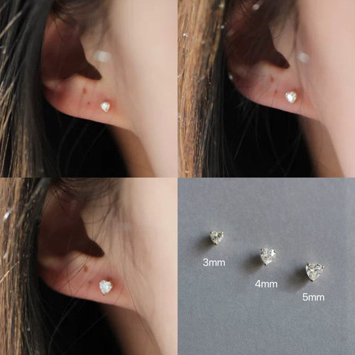 一粒ダイヤ ハート型 ピアス つけっぱなしOK 【3mm/4mm/5mm】3 一粒ダイヤ ハート型 ピアス つけっぱなしOK 【3mm/4mm/5mm】3