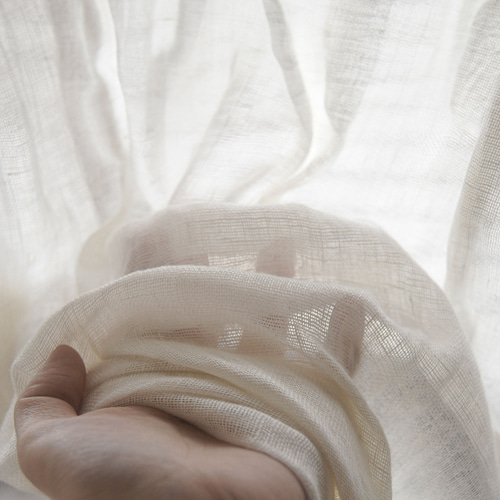 フラットひだ無し ゆらぐリネンガーゼのレースカーテン 01ミルキー