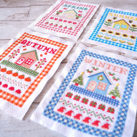 クロスステッチ 作品 クロスステッチ図案』四季のウェルカムボード 春・夏・秋・冬 刺繍図案