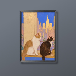 絵画。原画手描【週末、猫ちゃんたちのコーヒーとパンのパーティー】 ネコちゃん達のかごめ遊び 絵画原画 - メルカリ