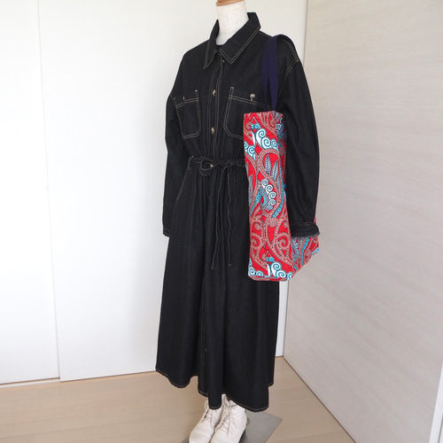 一点物】アフリカ布x帆布トートバッグ 大容量 アフリカンファブリック