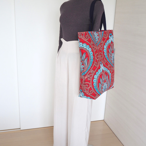 一点物】アフリカ布x帆布トートバッグ 大容量 アフリカンファブリック