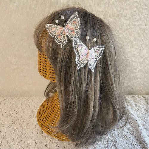 ❁レースモチーフちょうちょ1❁ ベビーヘアピン　ベビーヘアクリップ　ヘアピン ❁レースモチーフちょうちょ1❁ ベビーヘアピン ベビーヘア