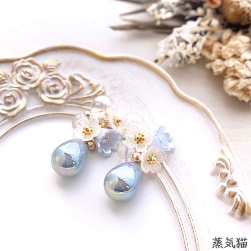 フラワータッセル 雨音の雫パールチャーム2個【a5016ピアス イヤリング