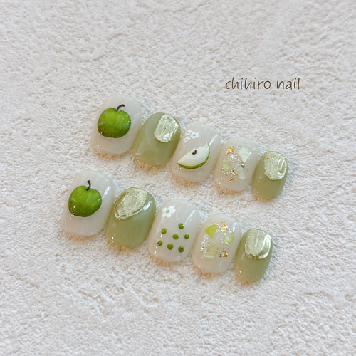 ネイルチップ(No.564) ニュアンスネイル 青りんご アップル 成人式