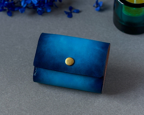 【本革】お札の顔が見える！コンパクト三つ折財布 コバルトブルー 本革】お札の顔が見える！コンパクト三つ折財布 コバルトブルー