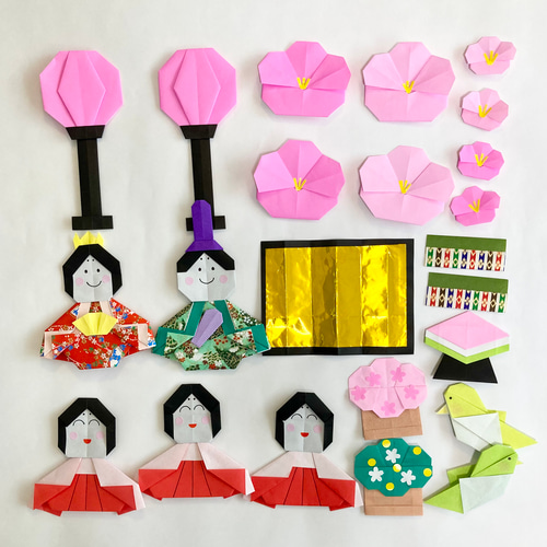 折り紙 ひなまつり 桃の節句 壁面飾り PART2（橘、桜&うぐいす