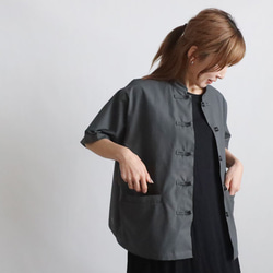 ⁂ラスト１　花ボタン　スタンドカラー　シャツ　ジャケット　カンフー　前開き　グレーH45C 2枚目の画像