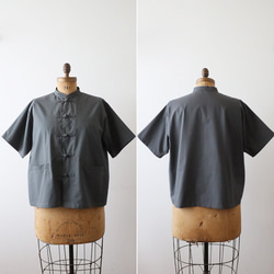 ⁂ラスト１　花ボタン　スタンドカラー　シャツ　ジャケット　カンフー　前開き　グレーH45C 11枚目の画像