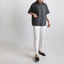 ⁂ラスト１　花ボタン　スタンドカラー　シャツ　ジャケット　カンフー　前開き　グレーH45C 8枚目の画像