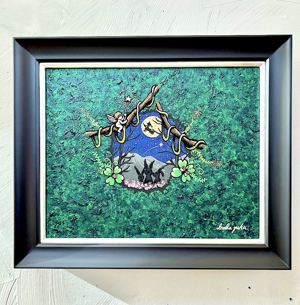 手描き絵画 「森の中から見守っているよ」 アクリル画 絵画