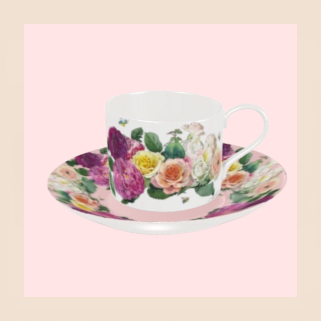 11種類の和薔薇とブルービー　カップ＆ソーサー　ラージカップ