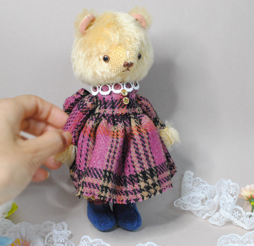 ベア18cm　ウールのワンピースpink
