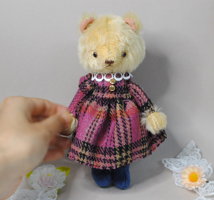 ベア18cm　ウールのワンピースpink