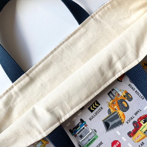 はたらく車のレッスンバッグ グレー×くすみブルー 男の子 入園入学2026