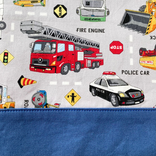 はたらく車のレッスンバッグ グレー×くすみブルー 男の子 入園入学2026