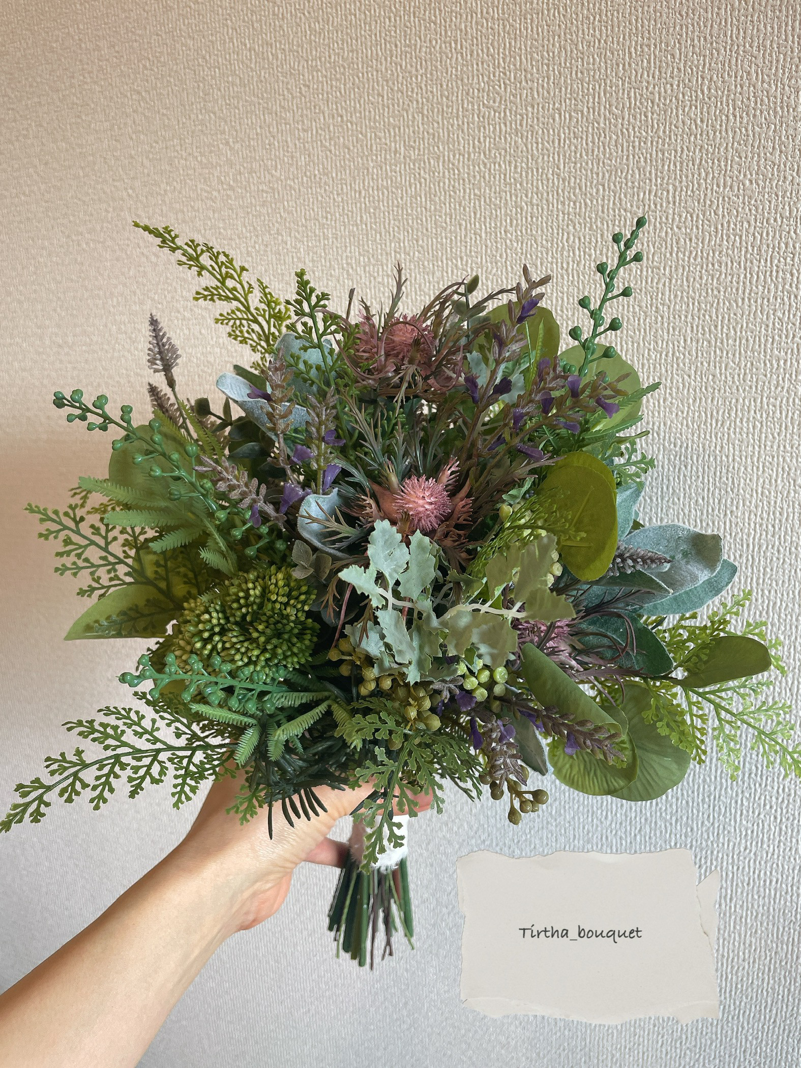 【完成品】アーティフィシャルフラワーブーケ・ブートニア付き　春婚　グリーン　ナチュラル