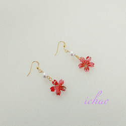 在庫セール☆14kgfフック交換可♪桜×コットンパールの春色ピアス／イヤリング 3枚目の画像