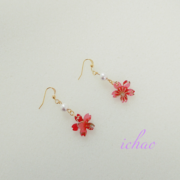 在庫セール☆14kgfフック交換可♪桜×コットンパールの春色ピアス／イヤリング 3枚目の画像