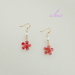 在庫セール☆14kgfフック交換可♪桜×コットンパールの春色ピアス／イヤリング 2枚目の画像