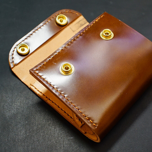新喜皮革 コードバン コンパクトウォレット 三つ折り財布 ハンドメイド