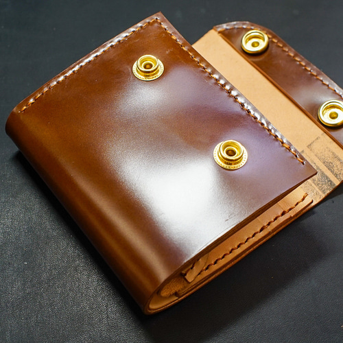 新喜皮革 コードバン コンパクトウォレット 三つ折り財布 ハンドメイド