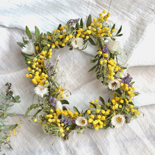 ミモザリース misuzu038 季節のリース ミモザのナチュラルリース 玄関
