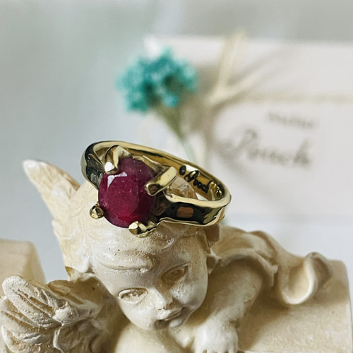 Peach】カクテルリング 天然石ルビー 3.0CT スタック リング ゴールド
