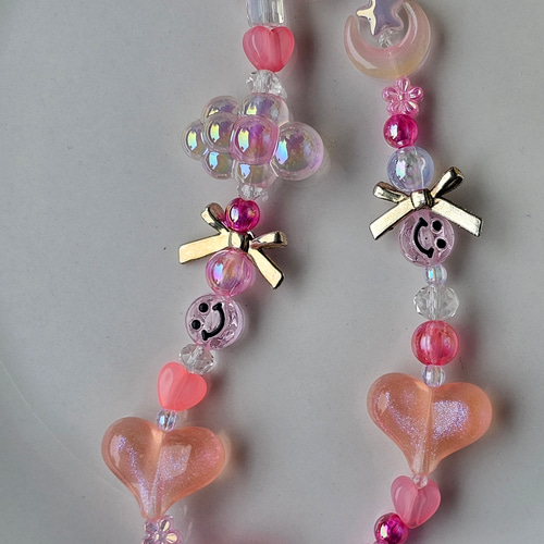 ピンクストラップビーズアクセサリー ビーズストラップ 携帯ストラップ