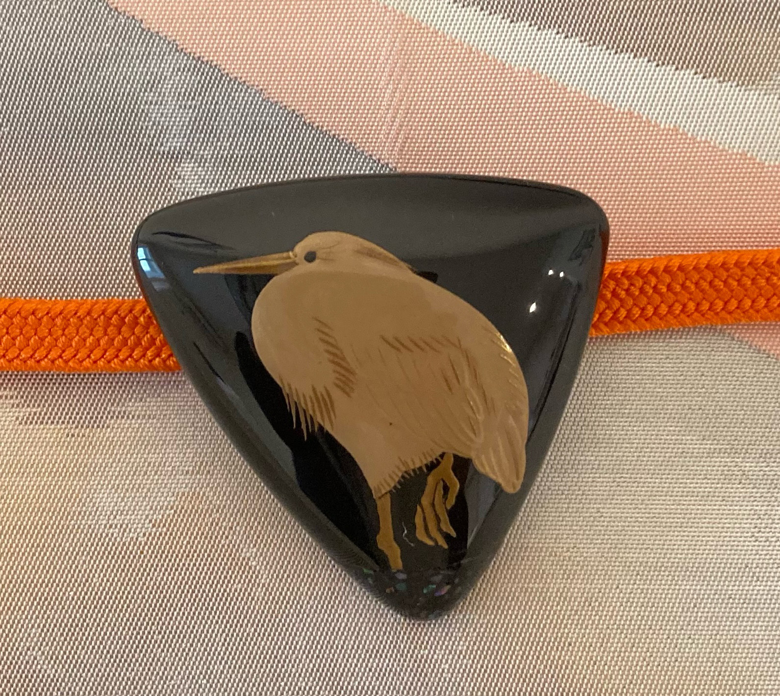 漆器】輪島塗 江戸期 金蒔絵 金縁 本漆塗 天然木 白鷺紋様 水辺を