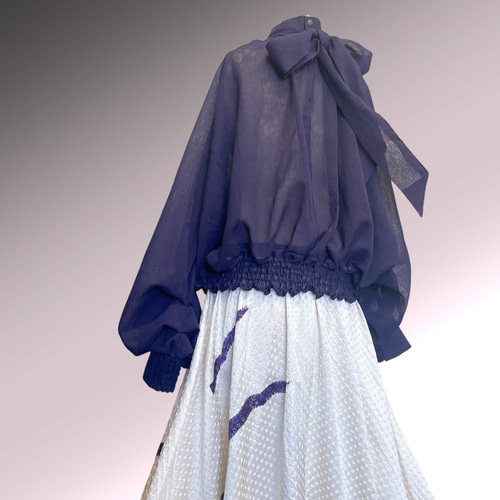 Hページ とろみ可愛い 兵児帯スタンドカラーブラウス 着物リメイク 黒 H様専用ページ とろみ可愛い 兵児帯スタンドカラーブラウス 着物