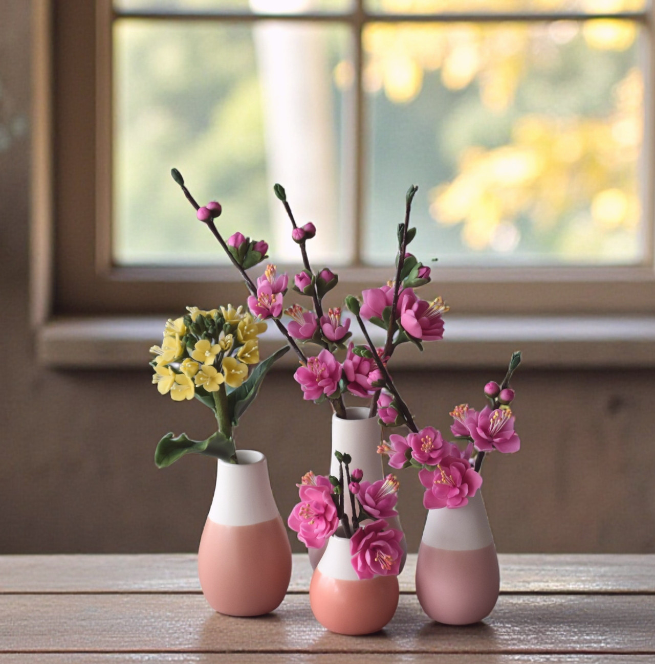 ◆粘土のお花◆　桃と菜の花　M1140