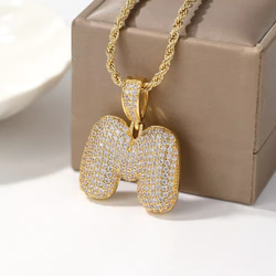 名入れ♡バゲットキラキラ ヒップホップ イニシャル ネックレス ゴールド 手作り 名入れ♡バゲットキラキラ ヒップホップ イニシャル ネックレス