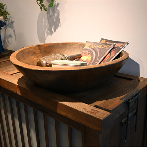 1点物 こね鉢 木製 アンティーク リメイク品 レトロ 無垢材 小物 雑貨
