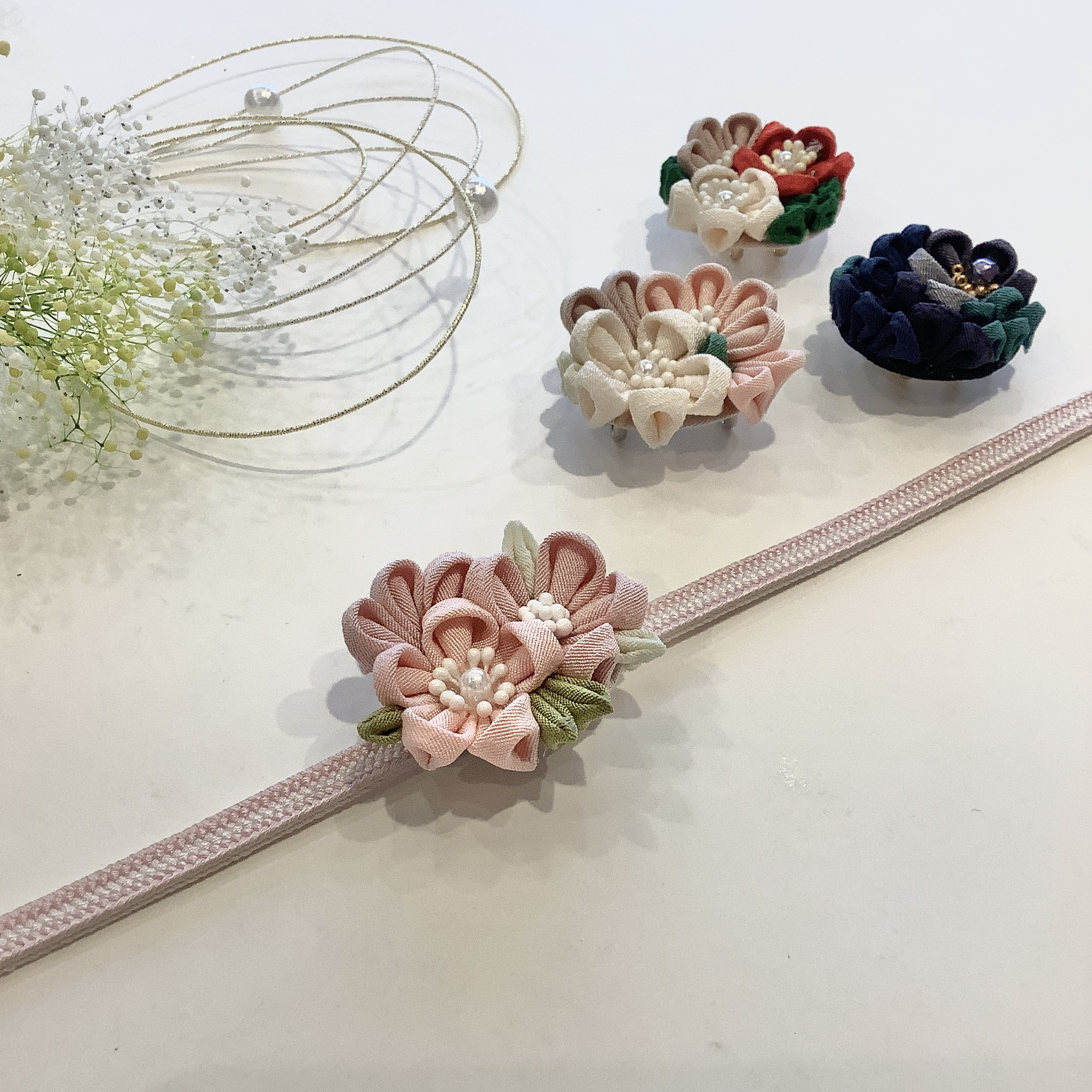 正絹　つまみ細工　帯留め