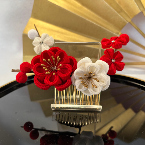 桜梅桃李〉【梅枝(紅梅)】⭐︎OPでフルセットに! つまみ細工 赤