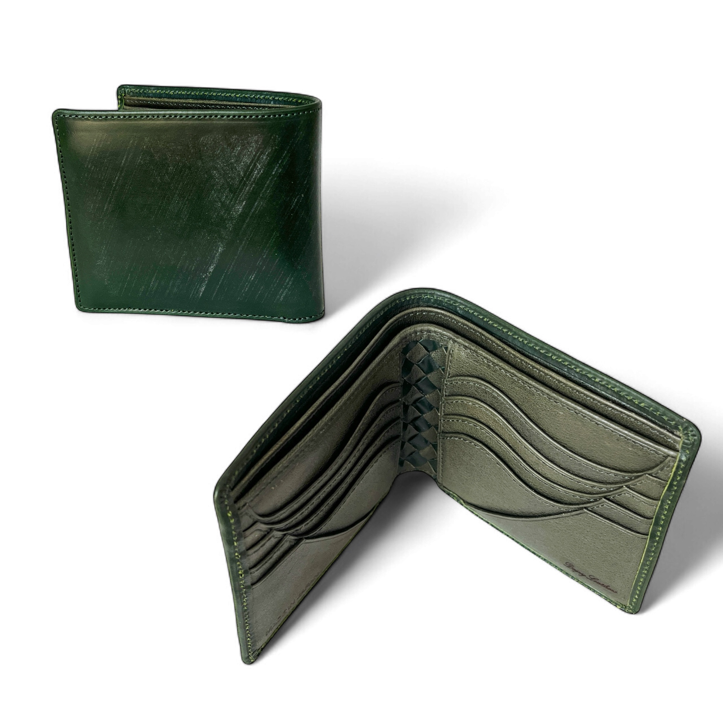 "名入れ可能"番外編 "Basic"アートウォレット 英国産ブライドルレザー<Green>×バローロ<Green>
