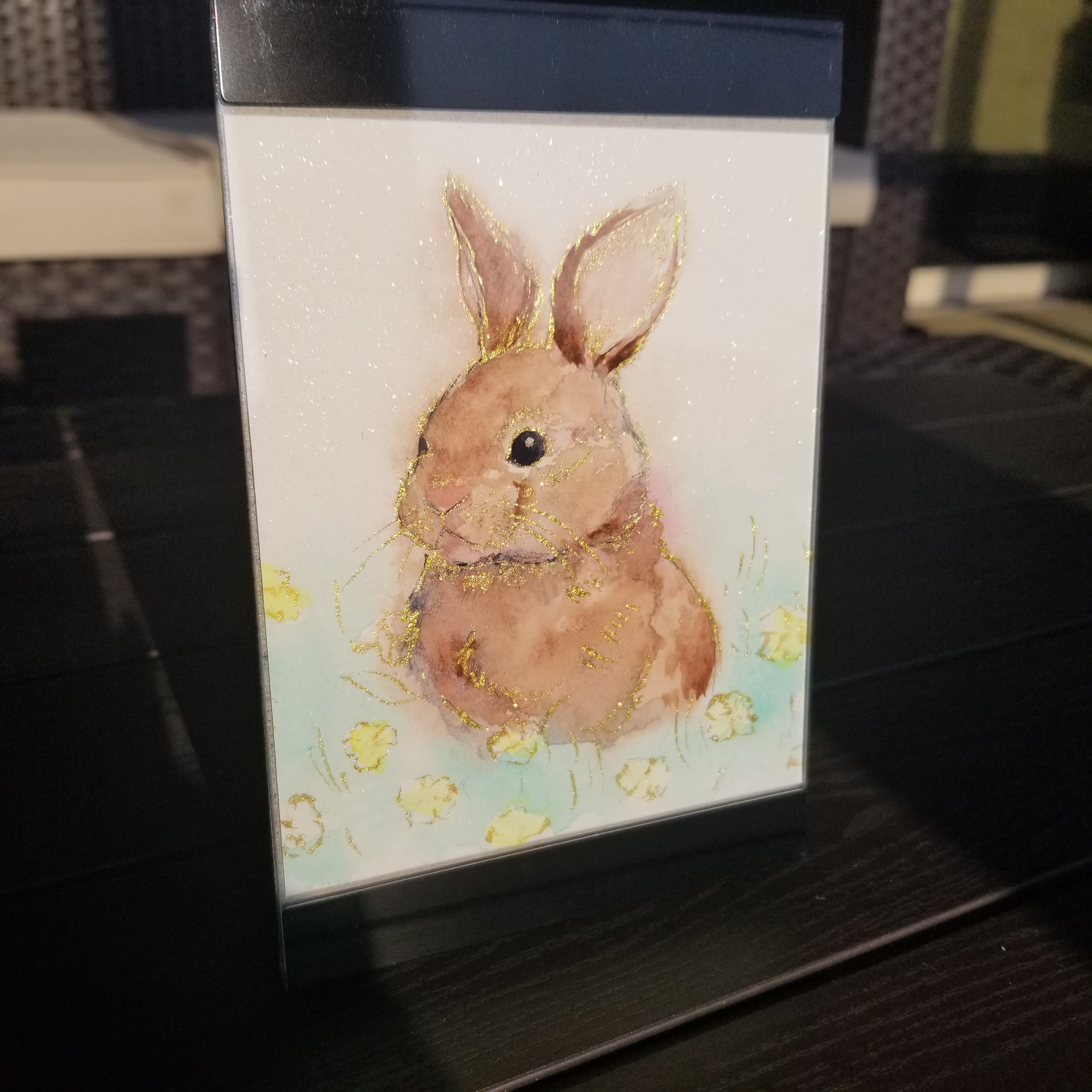 水彩画 原画 時計うさぎ