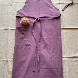 コットンリネンエプロン　フレンチライラック　くすみカラー 3枚目の画像