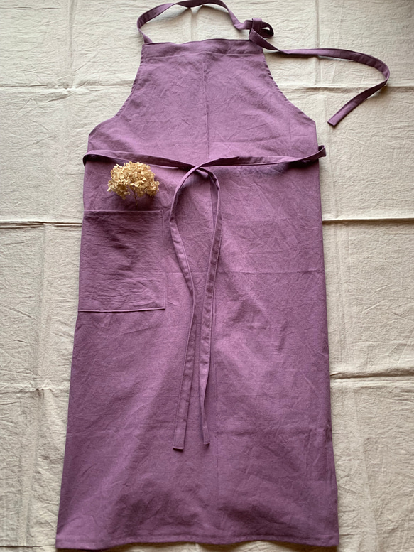 コットンリネンエプロン　フレンチライラック　くすみカラー 3枚目の画像